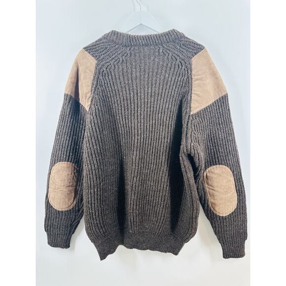Pure British Wool Mens Sweater M/L Brown Made UK Elbow Patches - Picture 2 of 7